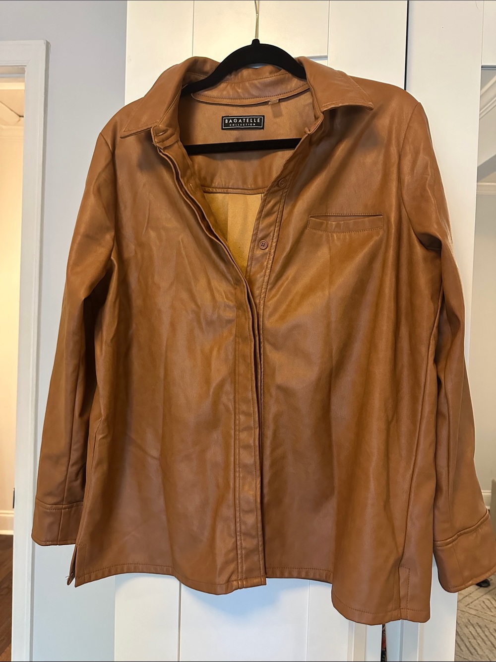 bagatelle Women’s Tan faux Leather Shirt Jacket